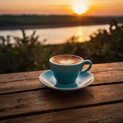 A coffee cup on the beach, capturing the serene beauty of a sunset.