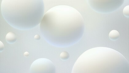 White spheres of balls on a gray background. Snowy white balls. Flowing white soft spheres. Abstract background with dynamic 3d spheres. Trendy cover or banner design template. Abstract gray bokeh 