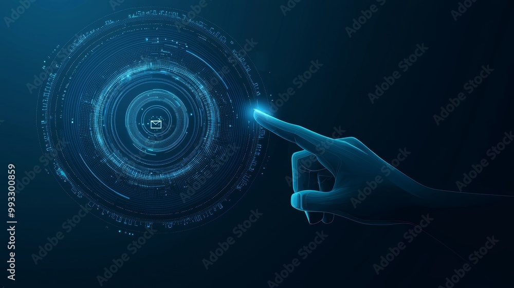 Poster hand-touch digital hud interface on virtual computer screen display with ui future concept or cyber 
