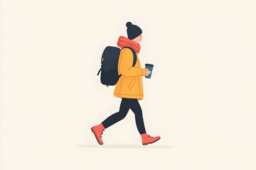 Obraz premium of a Flat style Character Carrying a Reusable Cup While Walking in an Urban Setting