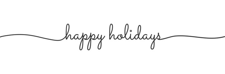 Calligraphic happy holidays in ballpoint pen style isolated on white background. Rounded happy holidays sign in script text in lower caps. The word autumn written in ballpoint style . Vector.
