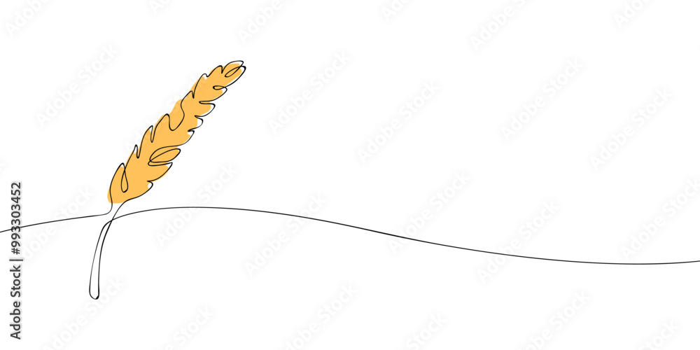 Poster a single line drawing of a spikelet. continuous line thanksgiving icon in color. one line icon. vect