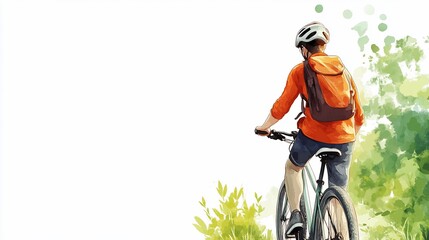 Naklejka premium Man Riding Bicycle in Watercolor Style.