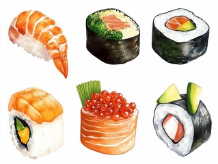 Watercolor Sushi Set.