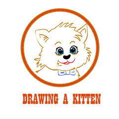 Drawing a kitten. Icon with a hand drawn sketch.. Vector illustration for t -shirt print design.