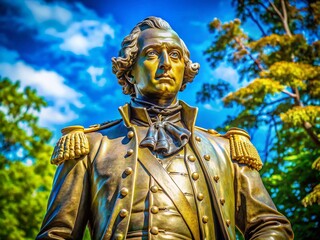 Fototapeta premium Historical statue of a military figure symbolizing leadership and valor in American history