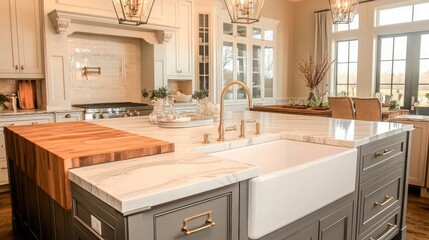 Fototapeta premium Stunning farmhouse kitchen with marble countertops