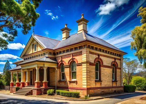 Historic Braidwood Post Office Building Surrounded by Trees and Blue Sky on a Sunny Day