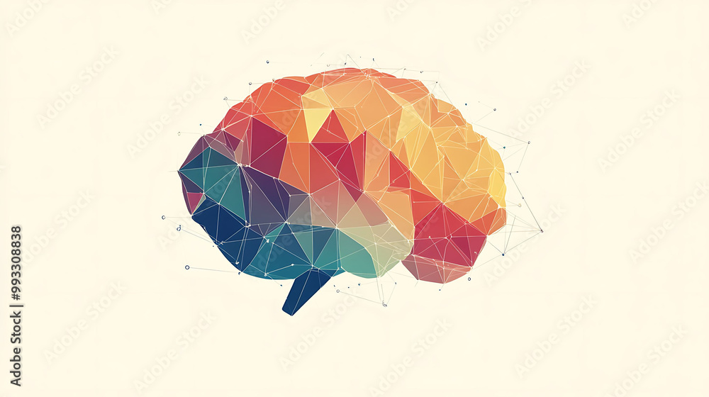 Poster abstract colorful brain design with connecting lines.