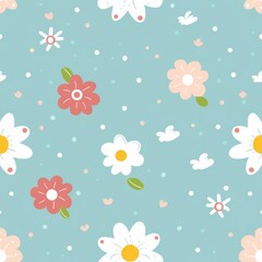 A seamless floral pattern featuring colorful flowers and butterflies, perfect for wallpaper, fabric, and spring-themed designs