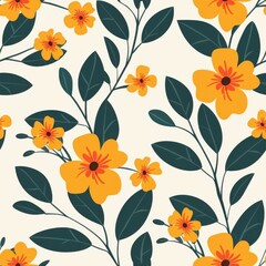 This image could be named Seamless Floral Pattern with Leaves and Flowers in a Vintage Style It captures the essence of the pattern, the floral and leaf elements, and the vintage decorative style sugg