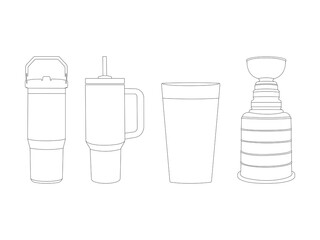 Set of Stanley Cup Outline Icon in various poses isolated on white background