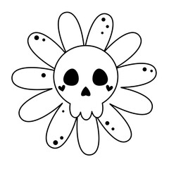 Retro Halloween flower clipart. Black and white groovy Halloween object . Hand drawn vector illustration in flat style.