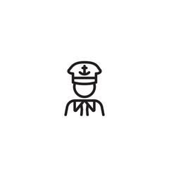 A captain or sailor on icon. A line drawing of a person wearing a captain's hat with an anchor symbol, representing a sailor, captain, or maritime profession. Editable icon.