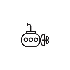 A submarine on icon. A line drawing of a submarine with viewports and propellers, symbolizing underwater exploration, adventure, or naval technology. Editable icon.
