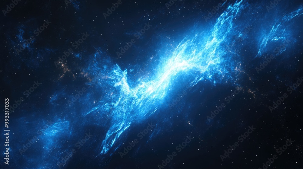 Poster 3d rendering of a nebula in space featuring a vivid blue and black cosmic backdrop