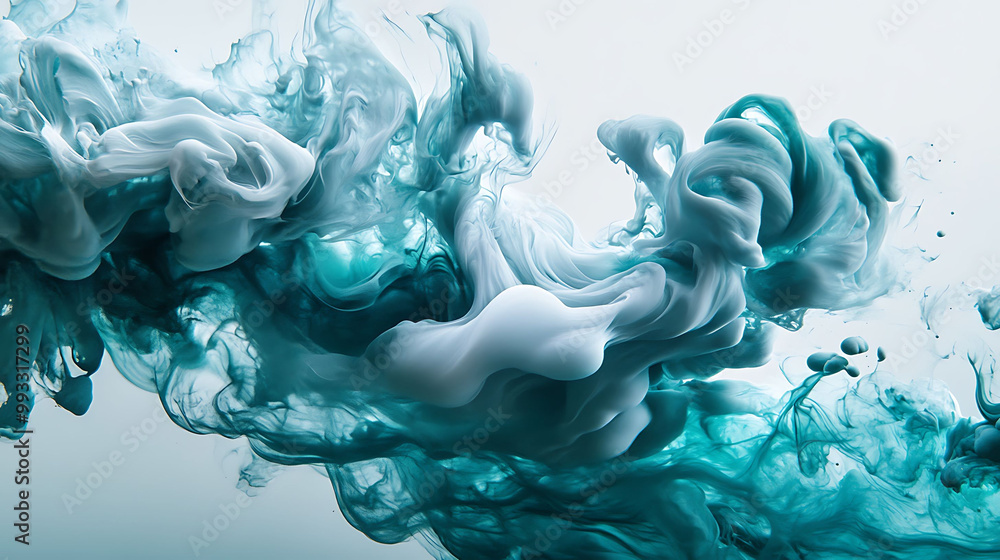 Poster Abstract swirling blue and white ink in water, creating a flowing and dynamic pattern.