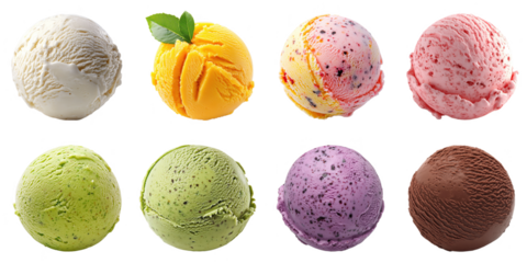 Set of Ice cream scoop png mockup in 3d without background flavor for decoration.