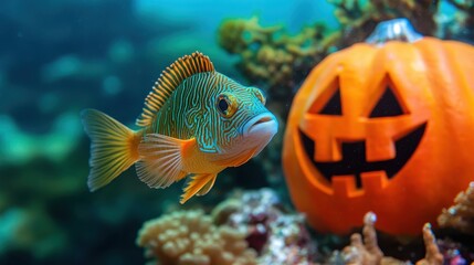 Fototapeta premium Colorful Fish Swimming Near Coral Reef Decoration