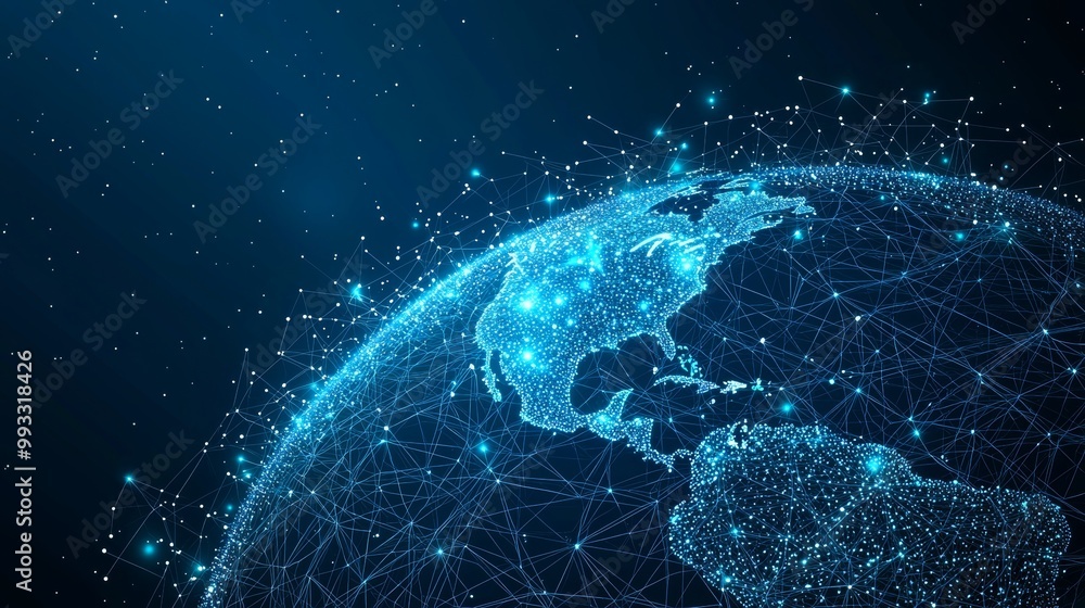 Poster global cryptocurrency fintech business banner concept with blockchain polygon peer to peer network b