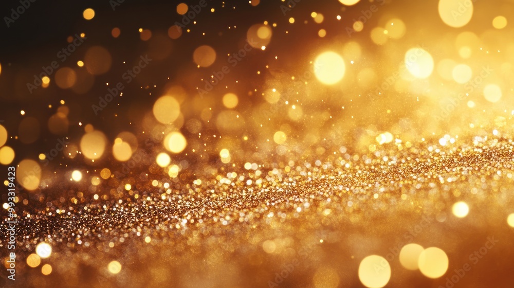 Poster glittering background in rich golden tones out of focus macro view falling sparks create a shimmerin