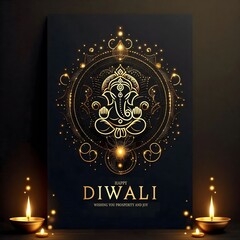Elegant Golden Ganesha Diwali Greeting Card
