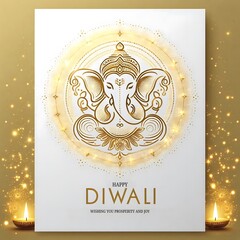 Elegant Golden Ganesha Diwali Greeting Card