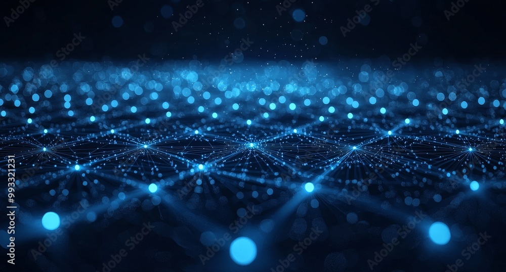 Poster blockchain network/block chain network concept, distributed register technology, line, circle, parti