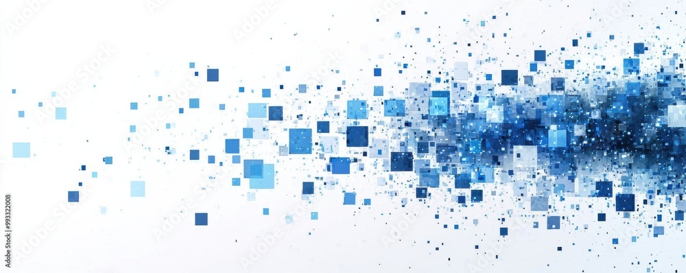 Poster dynamic abstract background with blue squares on a white canvas, creating a modern geometric design 