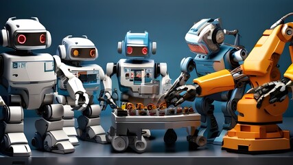 Fototapeta premium Robots assembling products or vehicles, vehicle assembly robots 