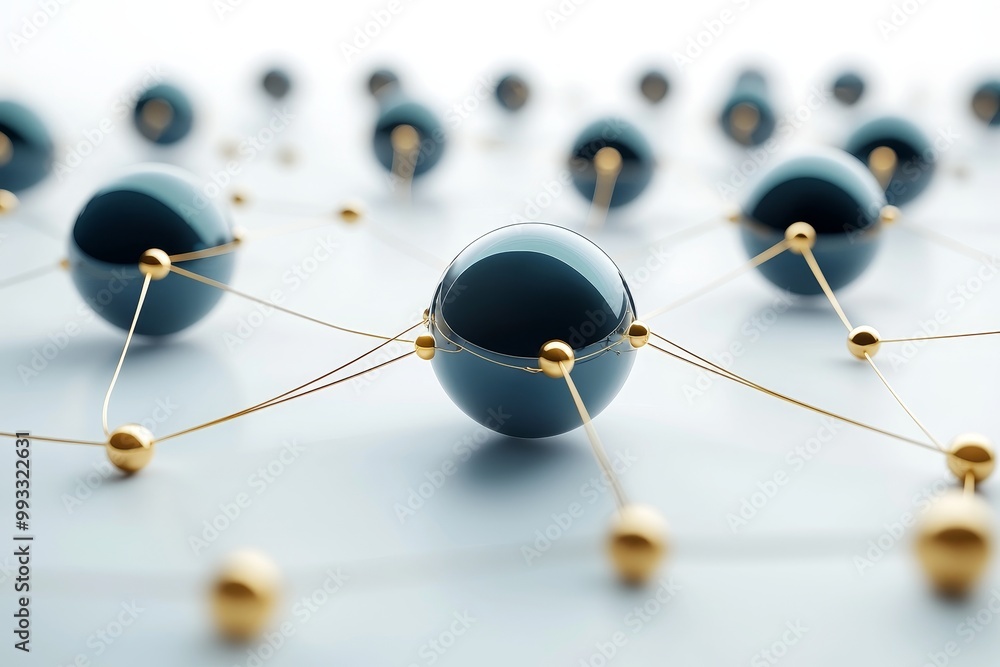Poster 3d rendering of abstract modern background with spheres. futuristic shape, network concept. design f