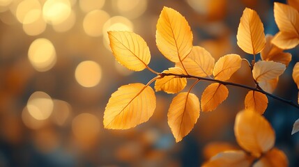 Naklejka premium Warm golden autumn leaves against soft sunlight