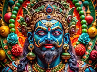 Obraz premium Intricate depiction of a Hindu god representing evil, showcasing detailed features and vibrant colors