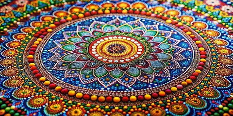 Fototapeta premium Intricate Dotted Mandala Patterns for Meditation and Mindfulness in Vibrant Colors and Designs