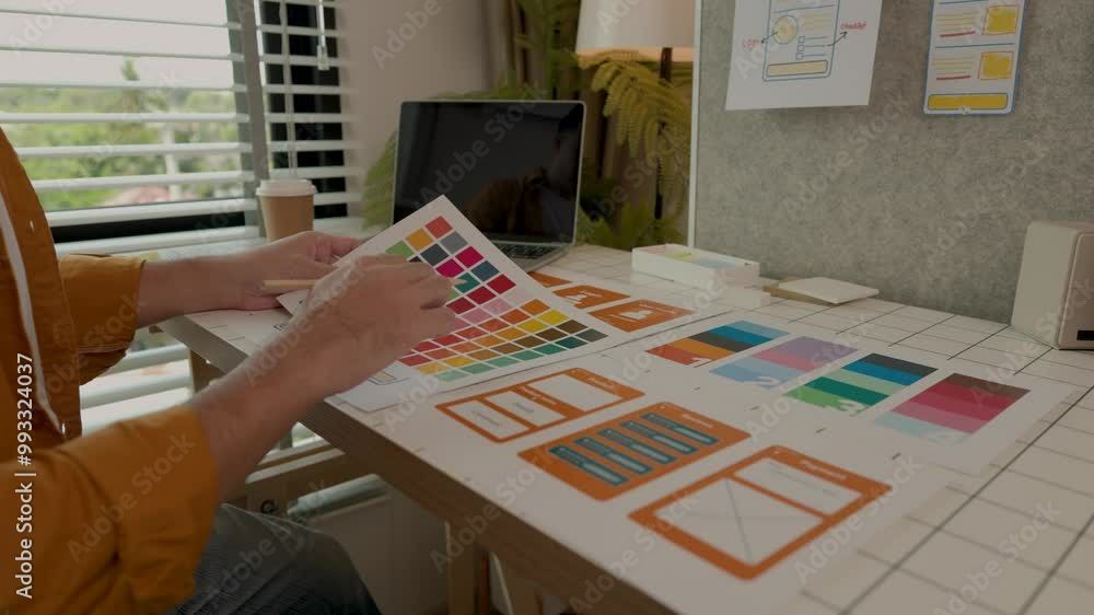 Poster web developers are designing the layout of digital products to meet the current people's interests, 