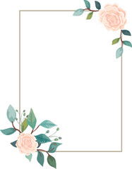 Watercolor floral frame background with golden frame
