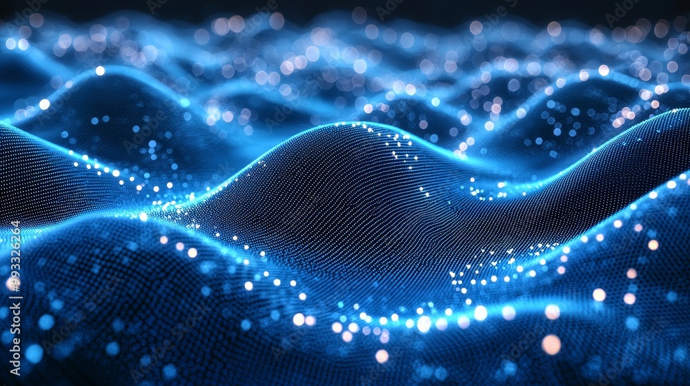 Poster technology background. blue music background. visualization of big data. 3d rendering.