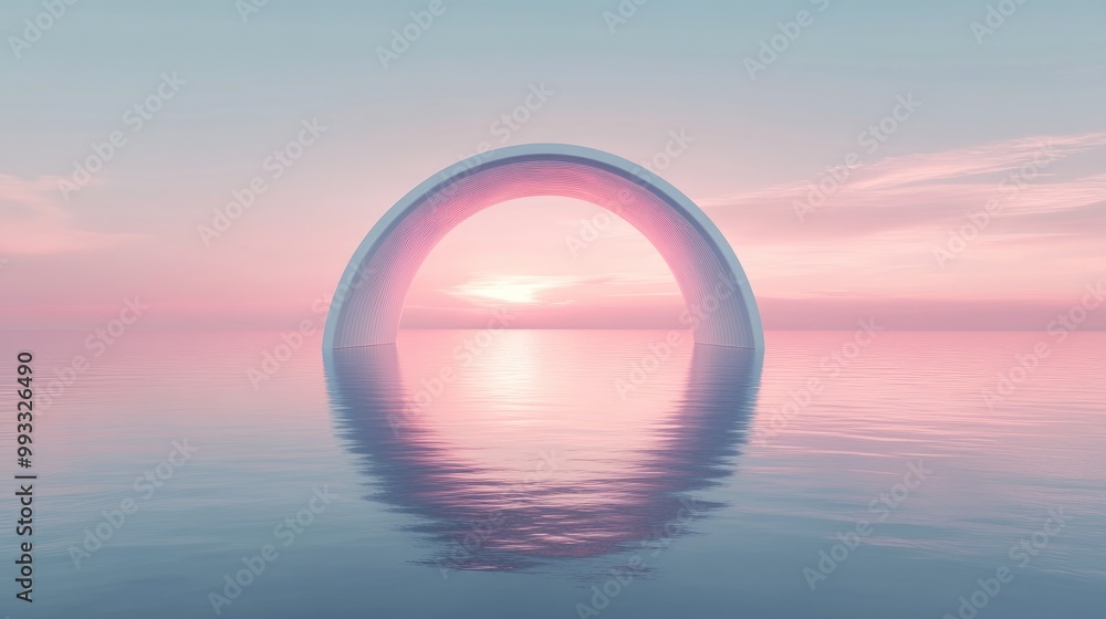 Aufkleber 3d rendering of an abstract panoramic background featuring a serene seascape with calm waters flat g