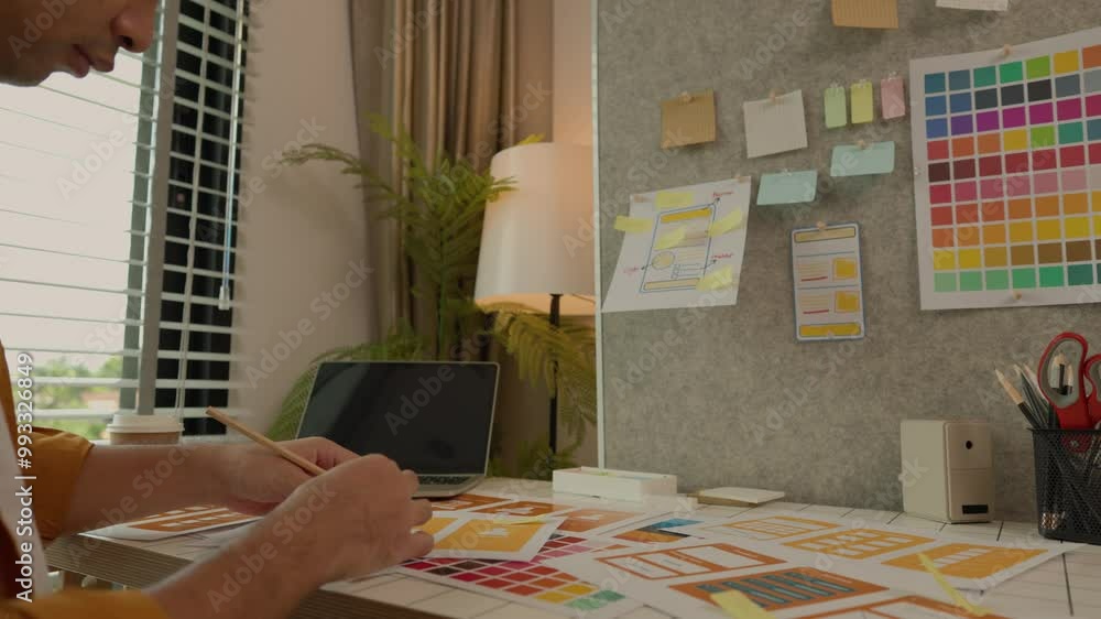 Poster web developers are designing the layout of digital products to meet the current people's interests, 