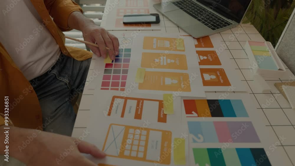 Poster web developers are designing the layout of digital products to meet the current people's interests, 