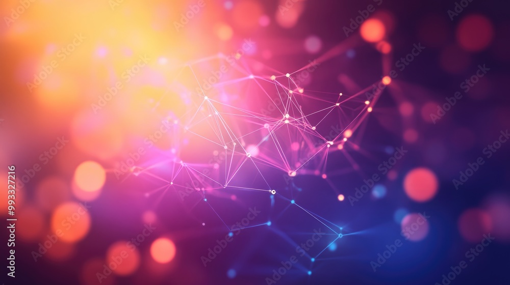 Fototapete Abstract background depicting a blurry global digital network Wireframe representation of network communications featuring polygonal molecular shapes