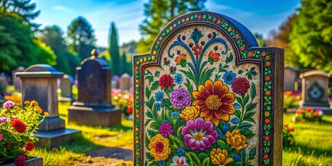 Fototapeta premium Intricate Gravestone Art with Floral Designs and Elegant Patterns in a Serene Cemetery Setting