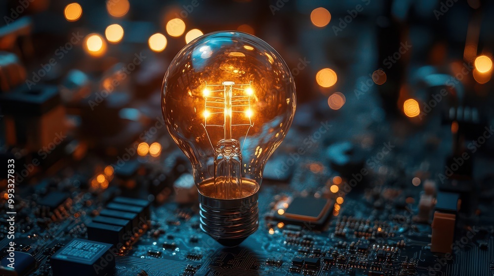 Wall mural light bulb surrounded by intricate electronic circuits symbolizing innovation and creativity the com