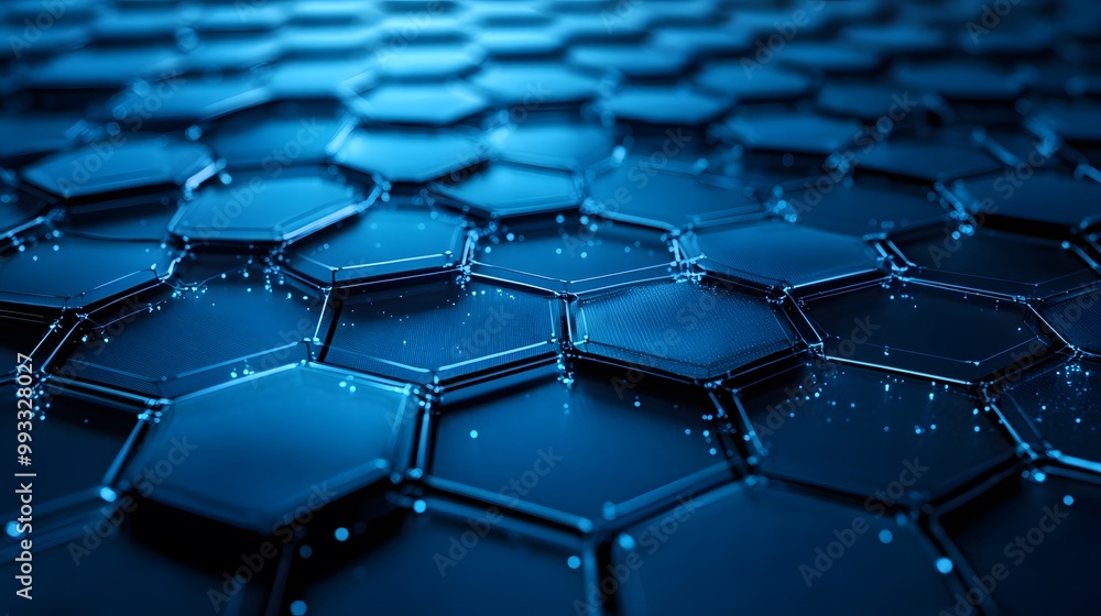 Poster abstract blue hexagon pattern with depth and shimmer