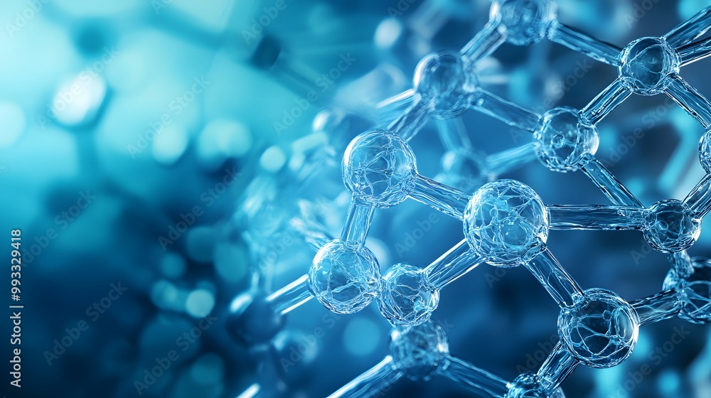 Aufkleber abstract blue molecular structure with a bokeh background