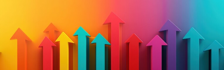 Colorful arrows graphic for market strategy, business growth, and financial development