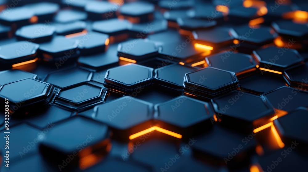 Poster abstract metallic scenery featuring a hexagonal design futuristic tech backdrop with intricate shape