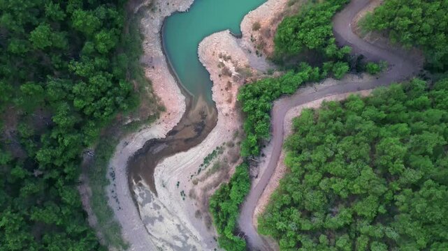 Aerial Izmir Water Dam inside a valley 
