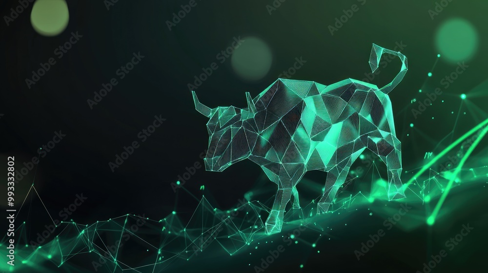Poster abstract design featuring a polygon bull representing the stock market with a smooth blend of colors