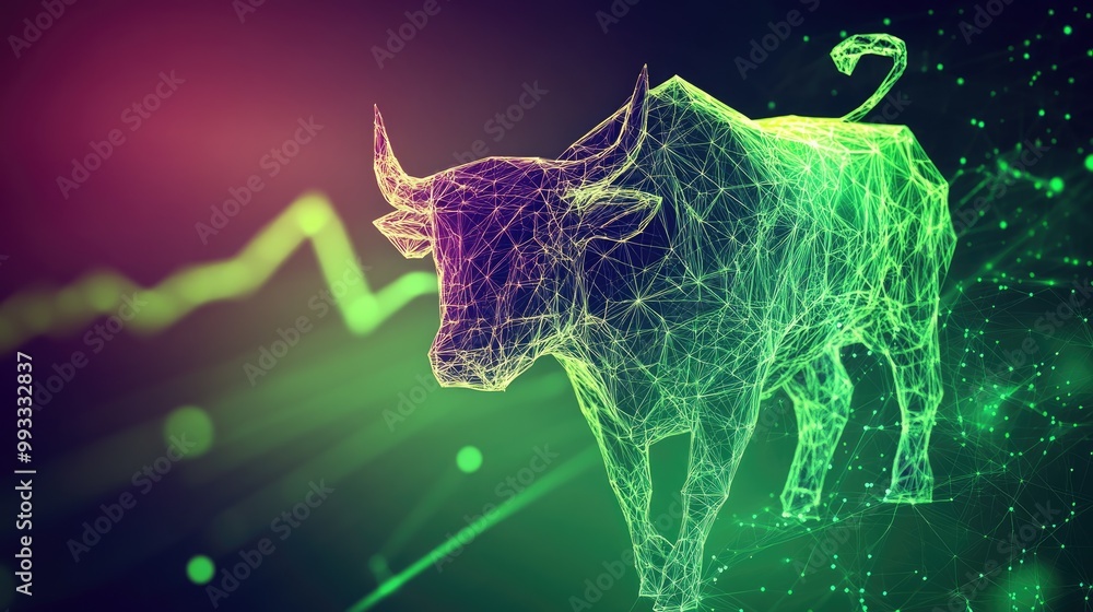 Poster abstract design featuring a polygon bull representing the stock market with a smooth blend of colors
